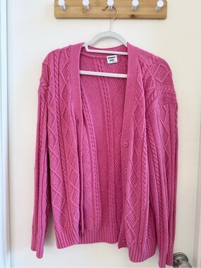 Sunday Best Bright Pink Cable-Knit Button Cardigan